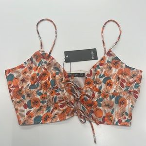 Nastygal Floral Tie Front V Neck Crop Top